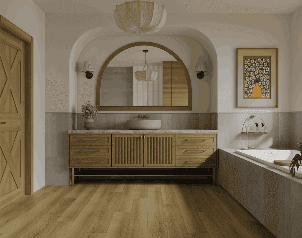 Кварцвиниловый SPC ламинат Alpine Floor Premium XL Дуб Усадебный ECO 7-40 1524×180×8 фото в интерьере