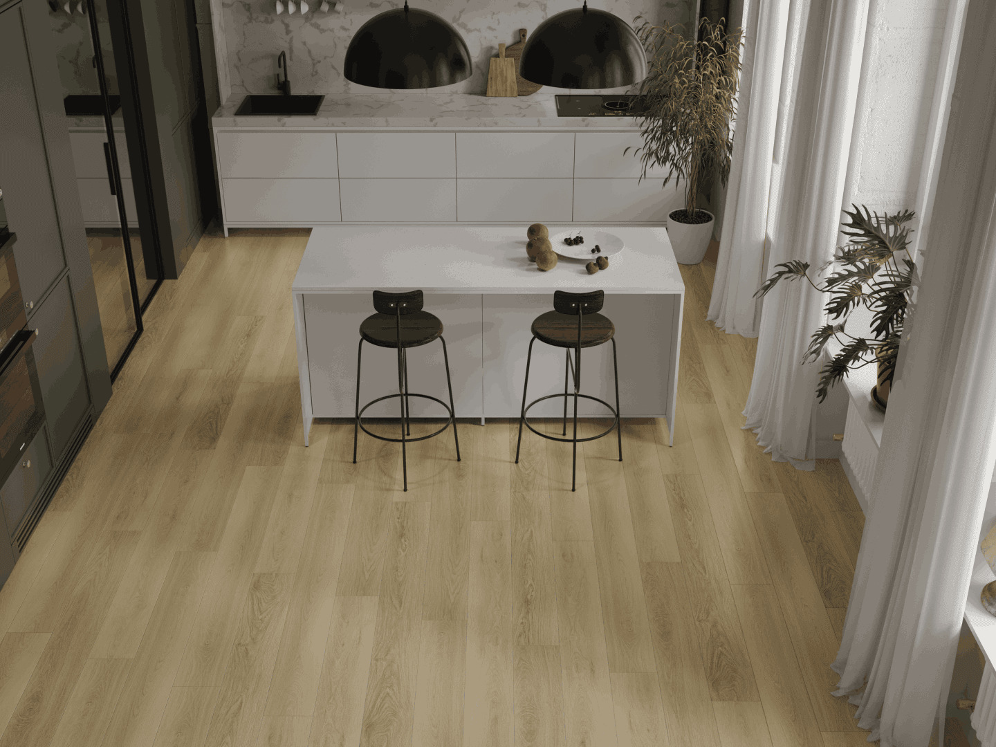 Кварцвиниловый SPC ламинат Alpine Floor Premium XL Дуб Эбеновый ECO 7-41 1524×180×8 фото в интерьере