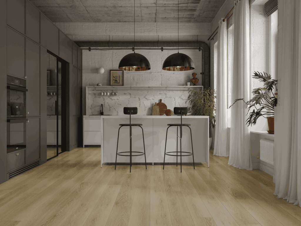 Кварцвиниловый SPC ламинат Alpine Floor Premium XL Дуб Эбеновый ECO 7-41 1524×180×8 фото в интерьере