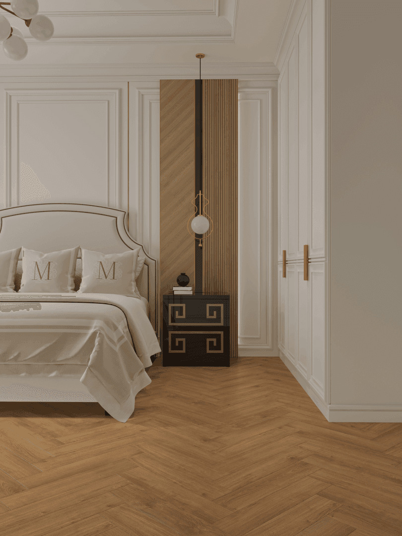 Кварцвиниловый SPC ламинат Norland Parquet Value Oak 1066-1 венгерская елка 600×125×4 фото в интерьере