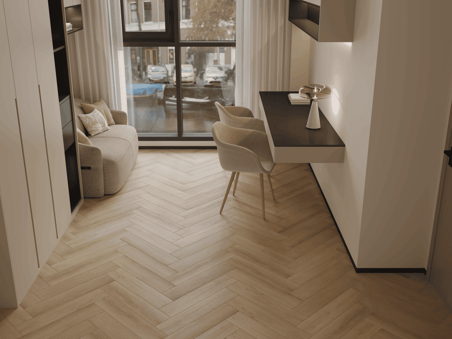 Кварцвиниловый SPC ламинат Norland Parquet Quick Light 1066-3 венгерская елка 600×125×4 фото в интерьере