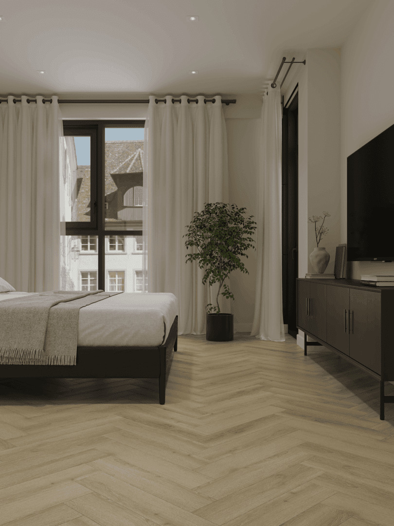 Кварцвиниловый SPC ламинат Norland Parquet Instant Light 1066-4 венгерская елка 600×125×4 фото в интерьере