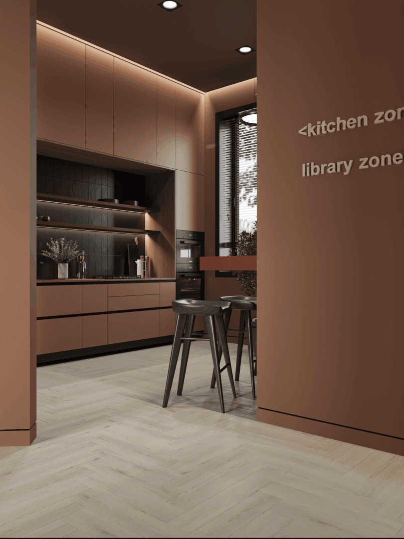 Кварцвиниловый SPC ламинат Norland Parquet Easy Plank 1066-5 венгерская елка 600×125×4 фото в интерьере