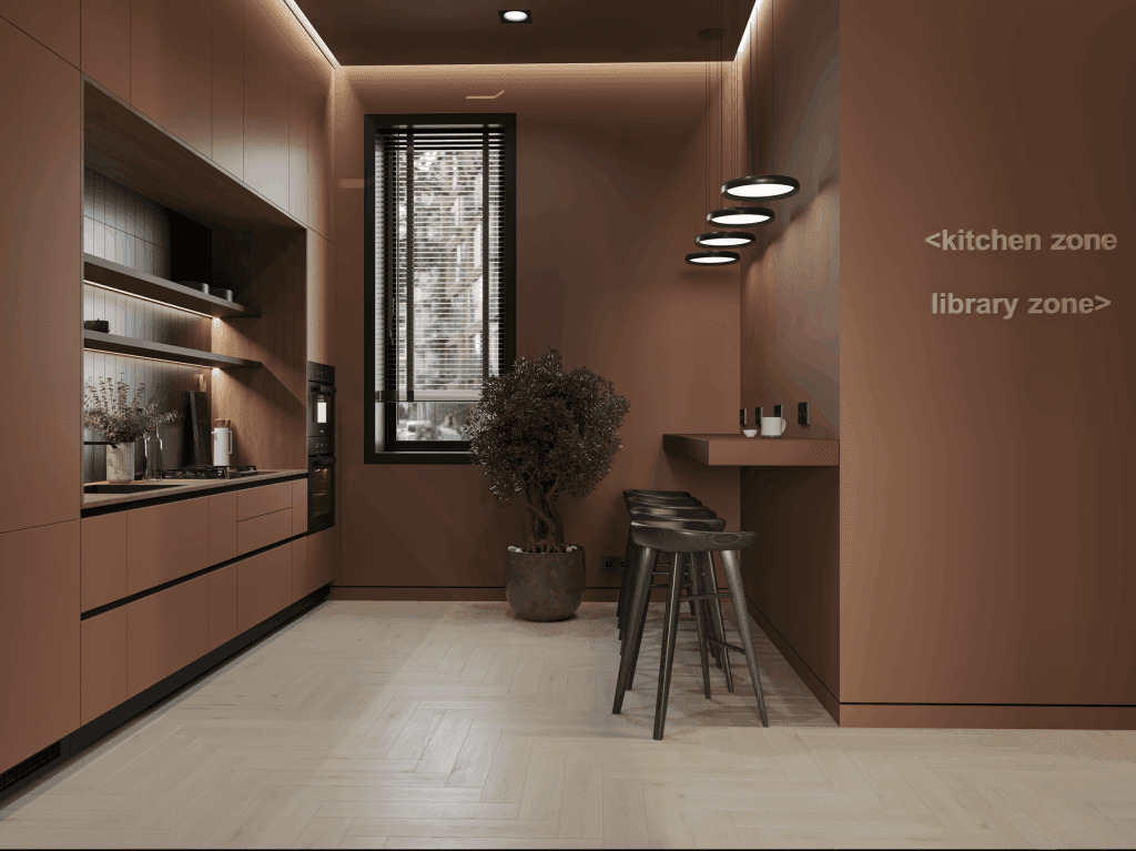 Кварцвиниловый SPC ламинат Norland Parquet Easy Plank 1066-5 венгерская елка 600×125×4 фото в интерьере