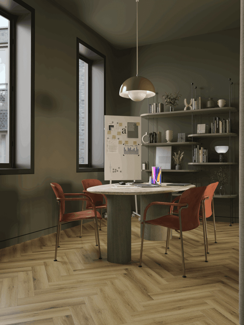 Кварцвиниловый SPC ламинат Norland Parquet Start Style 1066-7 венгерская елка 600×125×4 фото в интерьере