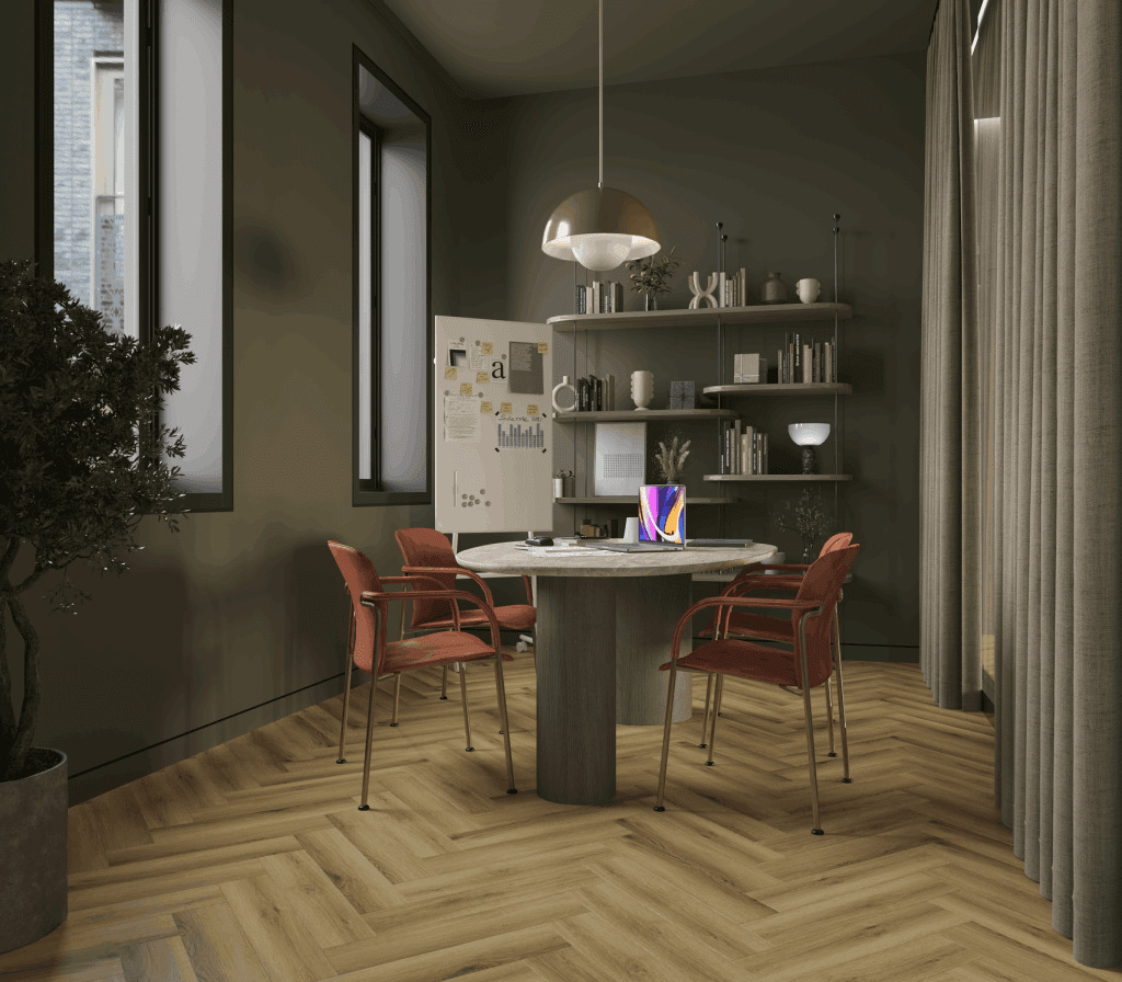 Кварцвиниловый SPC ламинат Norland Parquet Start Style 1066-7 венгерская елка 600×125×4 фото в интерьере