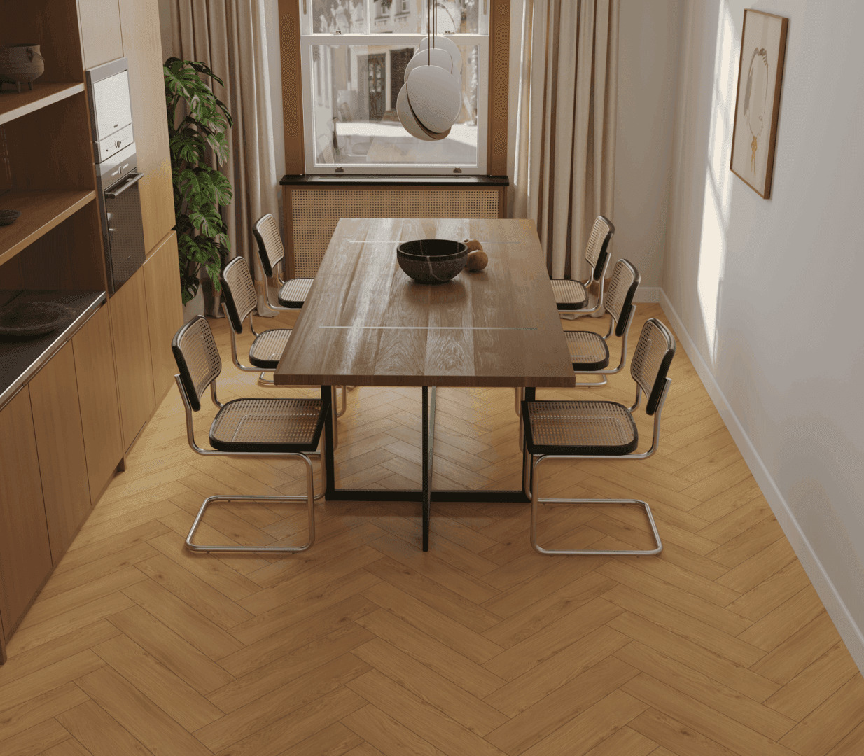 Кварцвиниловый SPC ламинат Norland Parquet Simple Seal 1066-8 венгерская елка 600×125×4 фото в интерьере