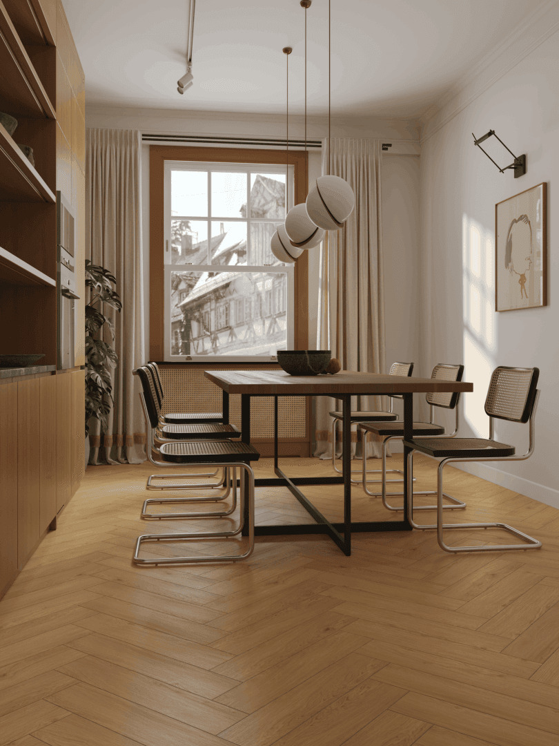 Кварцвиниловый SPC ламинат Norland Parquet Simple Seal 1066-8 венгерская елка 600×125×4 фото в интерьере