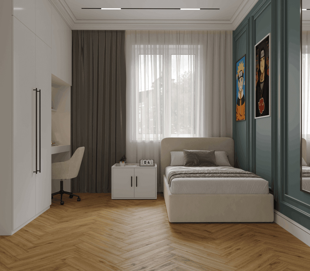 Кварцвиниловый SPC ламинат Norland Parquet Basic Room 1066-10 венгерская елка 600×125×4 фото в интерьере