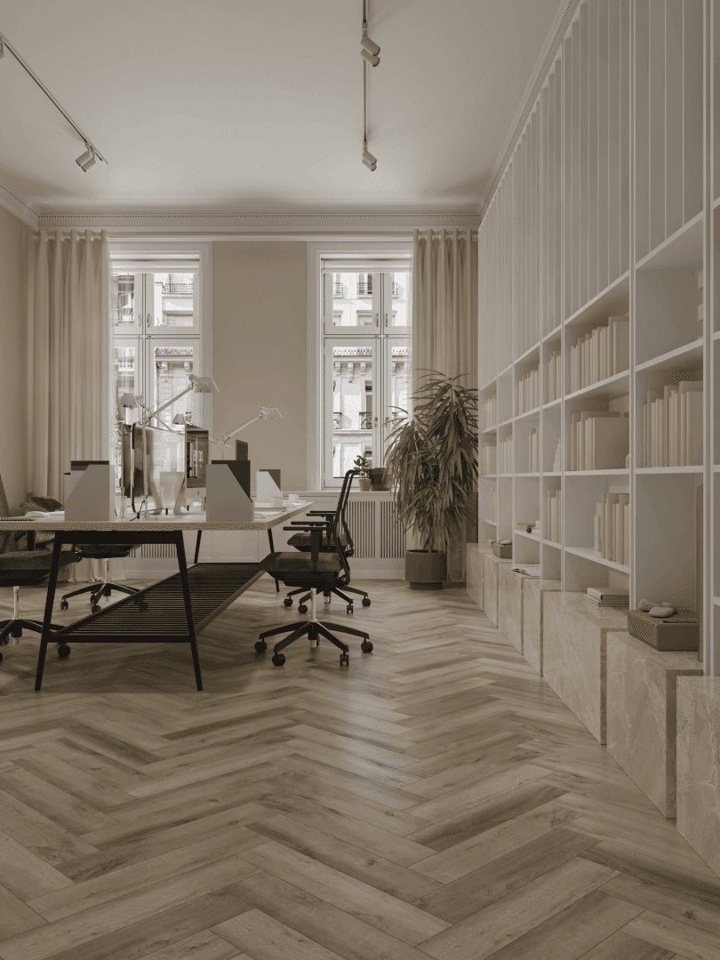 Кварцвиниловый SPC ламинат Norland Parquet Best Home 1066-11 венгерская елка 600×125×4 фото в интерьере