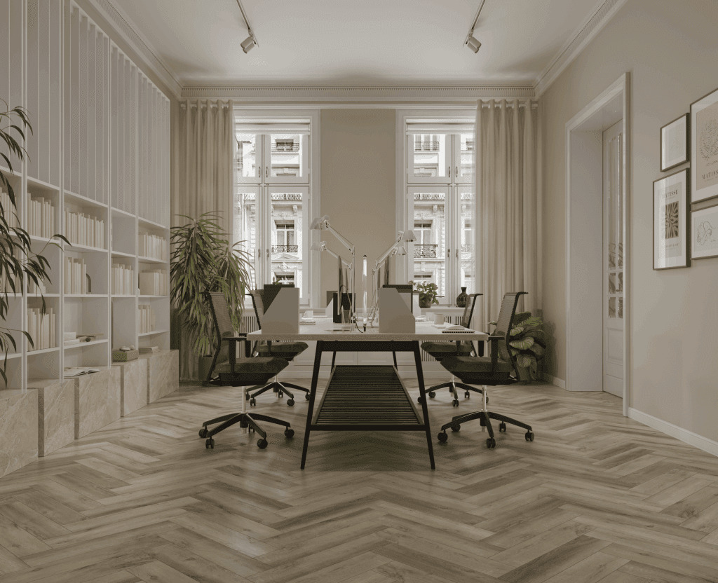 Кварцвиниловый SPC ламинат Norland Parquet Best Home 1066-11 венгерская елка 600×125×4 фото в интерьере