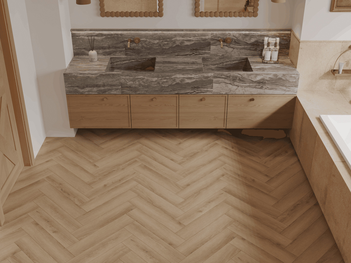 Кварцвиниловый SPC ламинат Norland Parquet S Taymyr 1055-1 венгерская елка 600×125×4 фото в интерьере