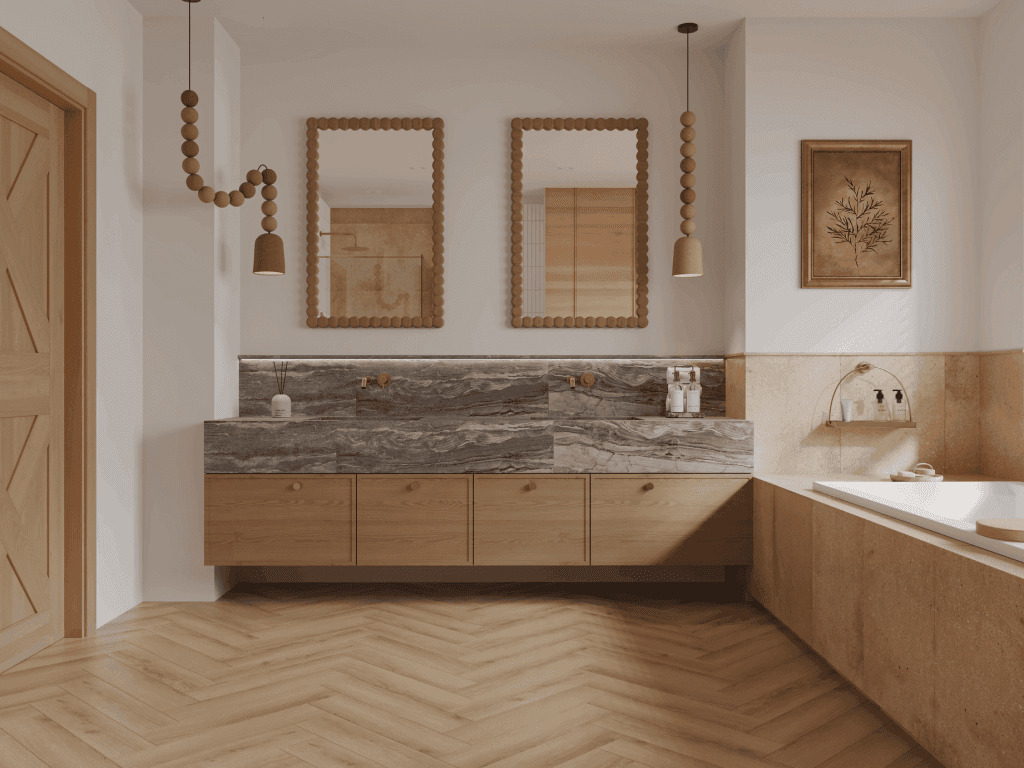 Кварцвиниловый SPC ламинат Norland Parquet S Taymyr 1055-1 венгерская елка 600×125×4 фото в интерьере