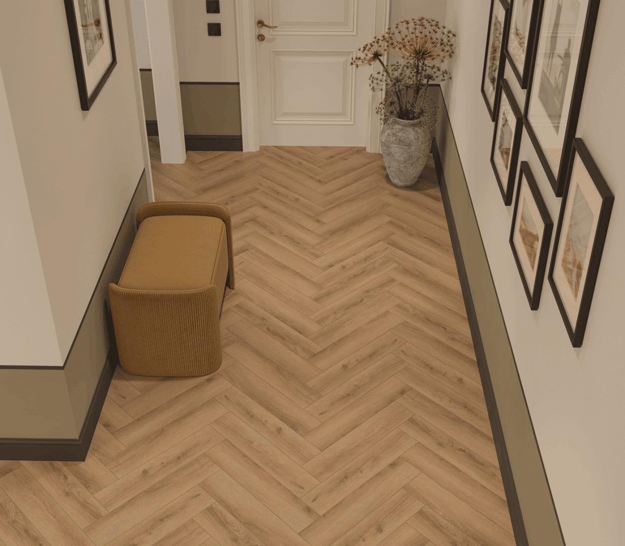 Кварцвиниловый SPC ламинат Norland Parquet S Valday 1055-2 венгерская елка 600×125×4 фото в интерьере