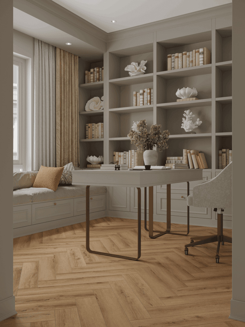 Кварцвиниловый SPC ламинат Norland Parquet S Onega 1055-3 венгерская елка 600×125×4 фото в интерьере