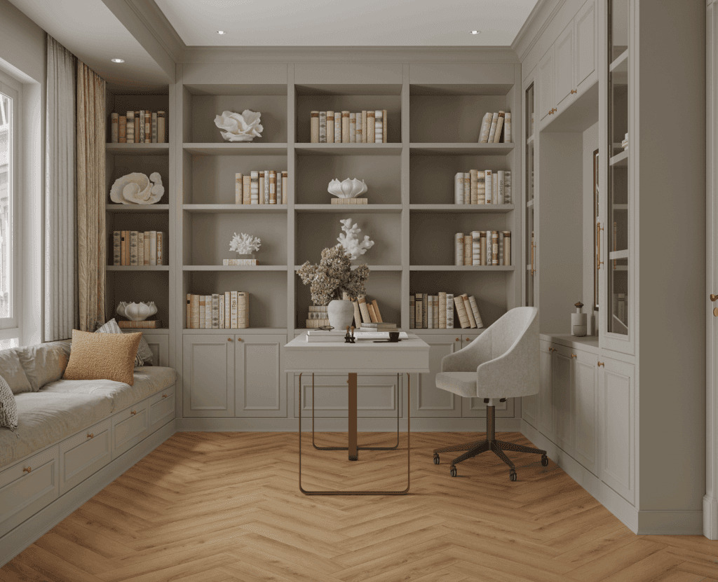 Кварцвиниловый SPC ламинат Norland Parquet S Onega 1055-3 венгерская елка 600×125×4 фото в интерьере