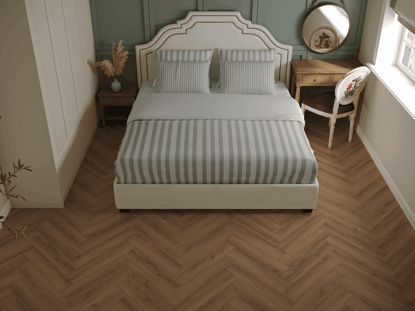 Кварцвиниловый SPC ламинат Norland Parquet S Ladoga 1055-6 венгерская елка 600×125×4 фото в интерьере
