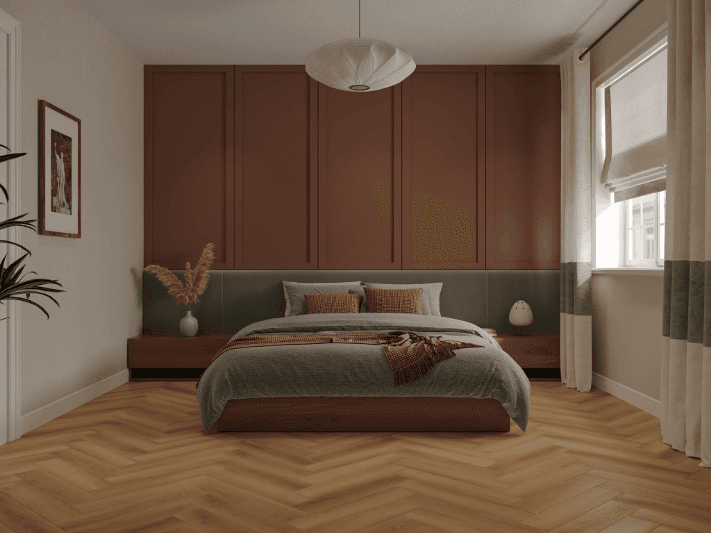 Кварцвиниловый SPC ламинат Norland Parquet S Orel 1055-7 венгерская елка 600×125×4 фото в интерьере