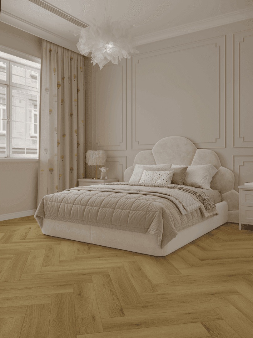 Кварцвиниловый SPC ламинат Norland Parquet S Vuoksa 1055-8 венгерская елка 600×125×4 фото в интерьере