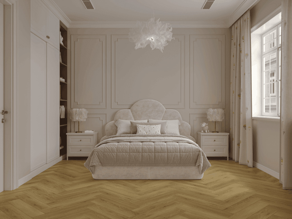 Кварцвиниловый SPC ламинат Norland Parquet S Vuoksa 1055-8 венгерская елка 600×125×4 фото в интерьере