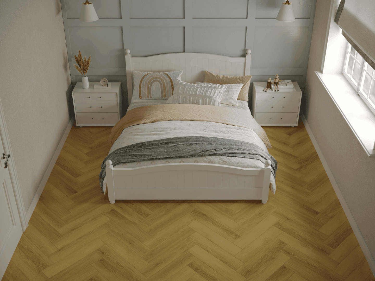 Кварцвиниловый SPC ламинат Norland Parquet S Vivi 1055-10 венгерская елка 600×125×4 фото в интерьере