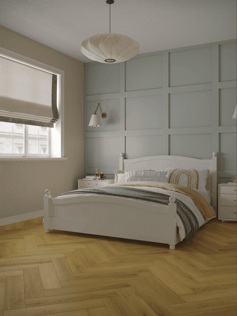 Кварцвиниловый SPC ламинат Norland Parquet S Vivi 1055-10 венгерская елка 600×125×4 фото в интерьере