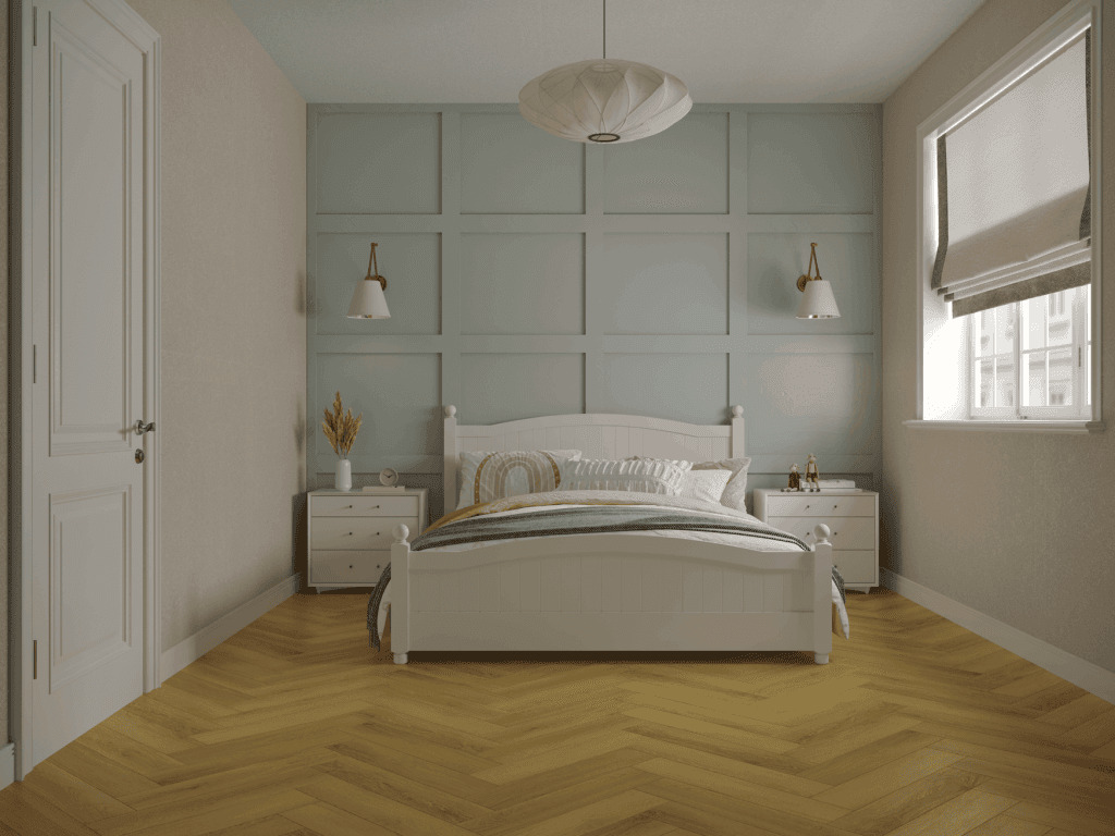 Кварцвиниловый SPC ламинат Norland Parquet S Vivi 1055-10 венгерская елка 600×125×4 фото в интерьере