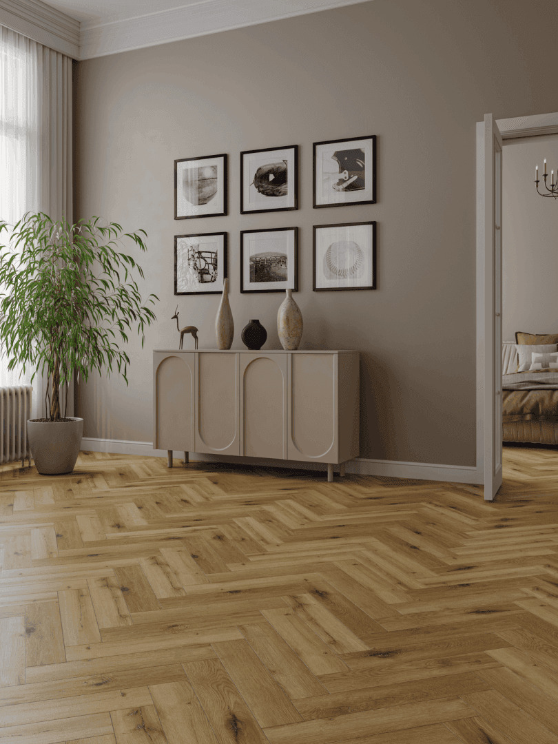 Кварцвиниловый SPC ламинат Norland Parquet S Opal 1055-12 венгерская елка 600×125×4 фото в интерьере