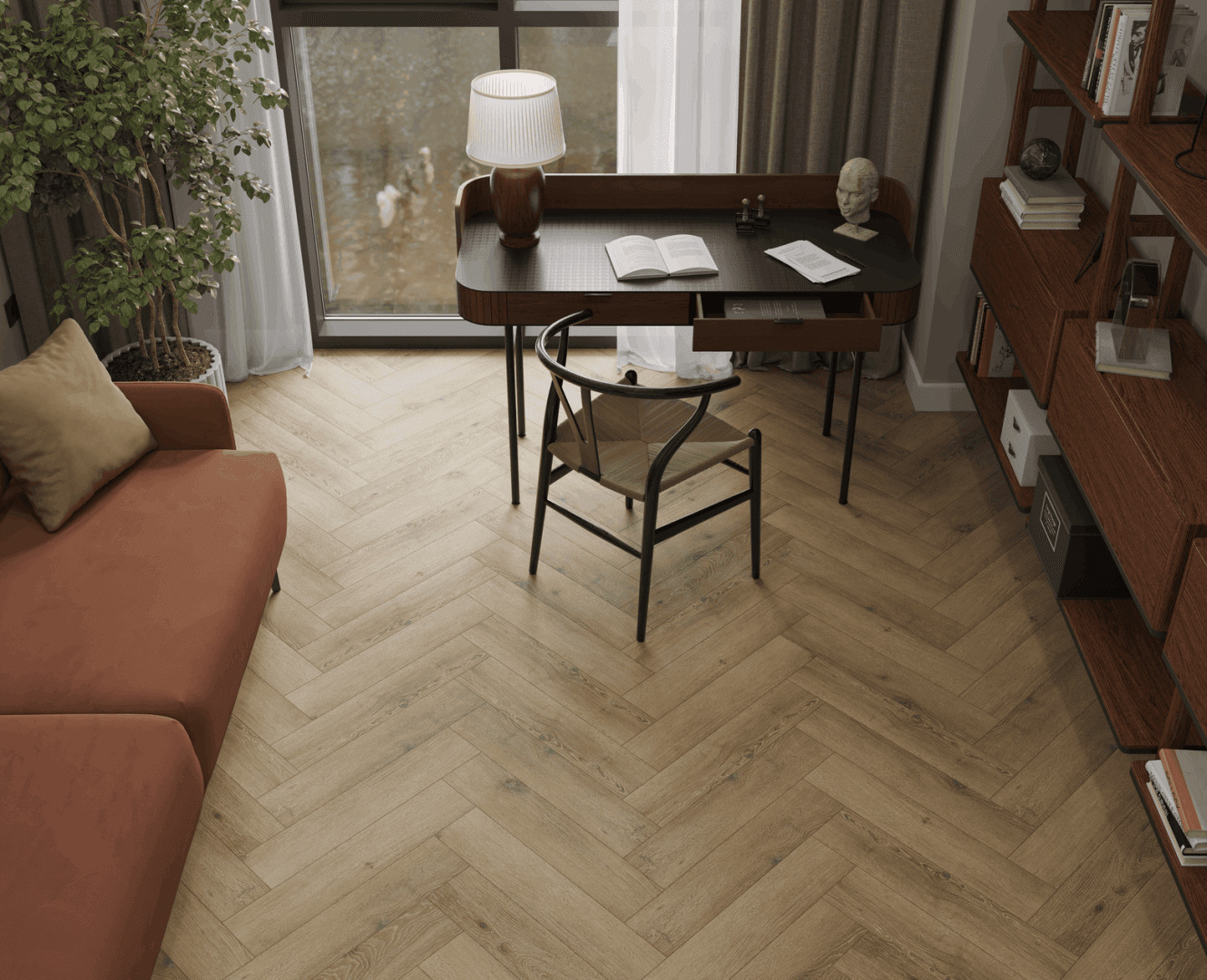 Кварцвиниловый SPC ламинат Norland Parquet S Breeze 1055-13 венгерская елка 600×125×4 фото в интерьере