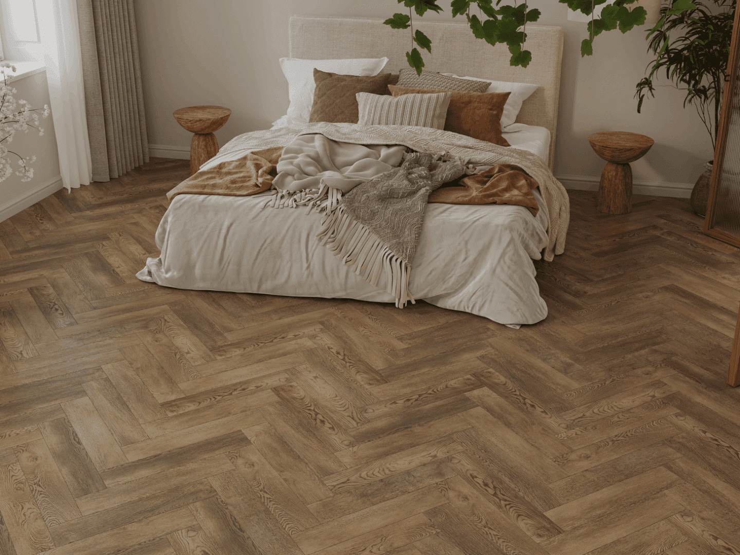 Кварцвиниловый SPC ламинат Norland Parquet S Lahti 1055-15 венгерская елка 600×125×4 фото в интерьере