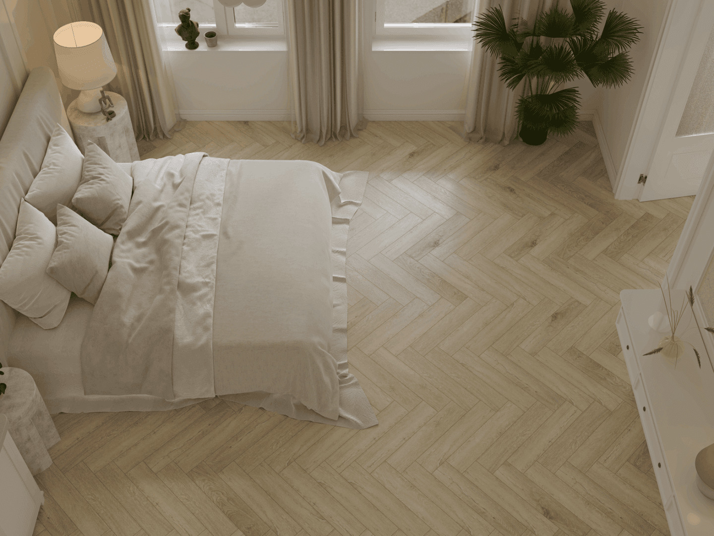 Кварцвиниловый SPC ламинат Norland Parquet S Buton 1055-17 венгерская елка 600×125×4 фото в интерьере
