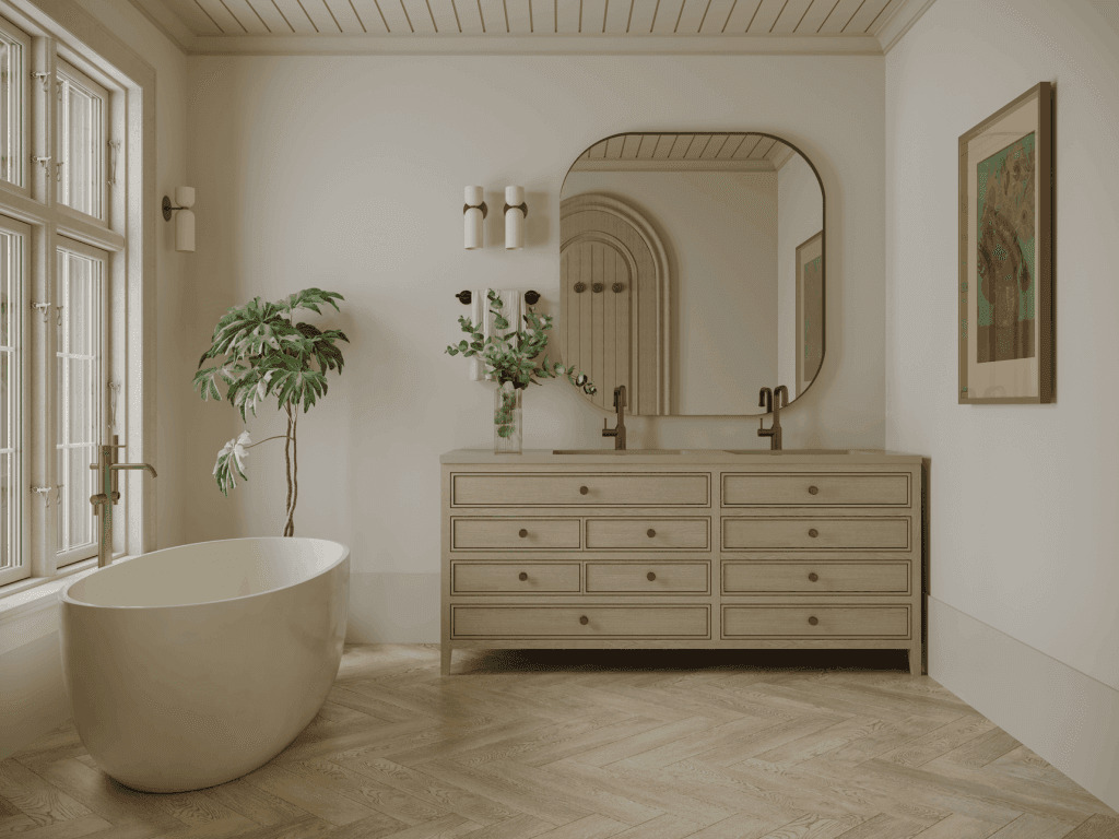 Кварцвиниловый SPC ламинат Norland Parquet S Torro 1055-18 венгерская елка 600×125×4 фото в интерьере