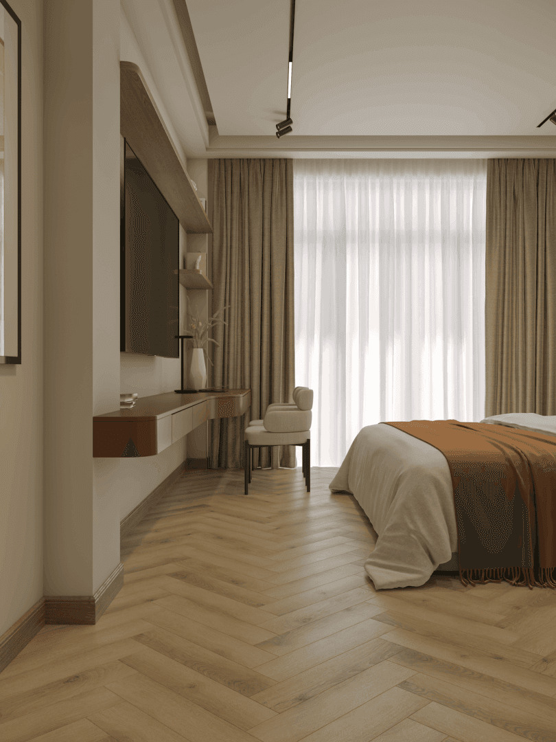 Кварцвиниловый SPC ламинат Norland Parquet S Glou 1055-20 венгерская елка 600×125×4 фото в интерьере