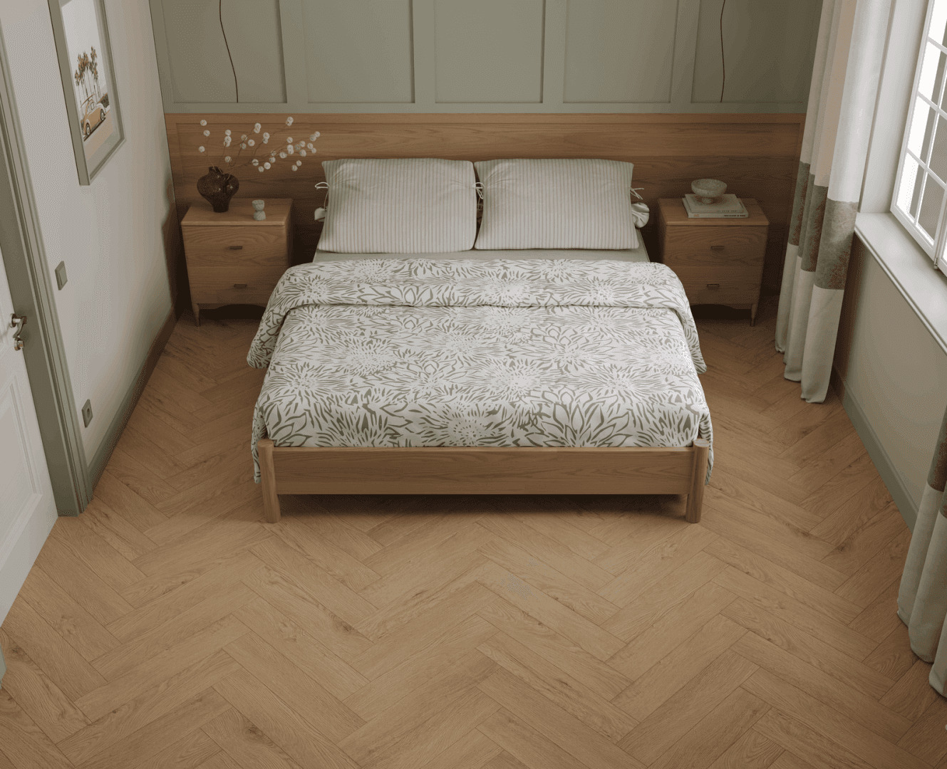 Кварцвиниловый SPC ламинат Norland Parquet S Atlas 1055-21 венгерская елка 600×125×4 фото в интерьере