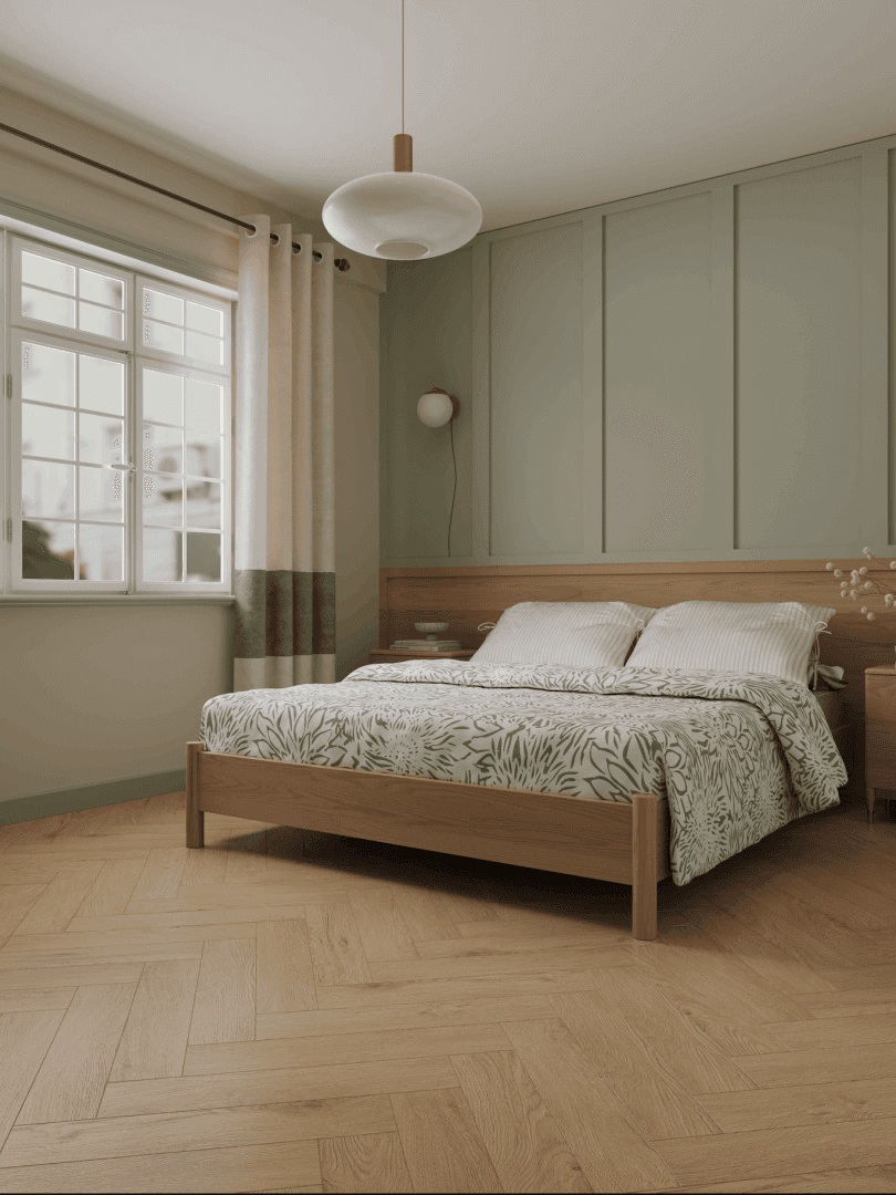 Кварцвиниловый SPC ламинат Norland Parquet S Atlas 1055-21 венгерская елка 600×125×4 фото в интерьере