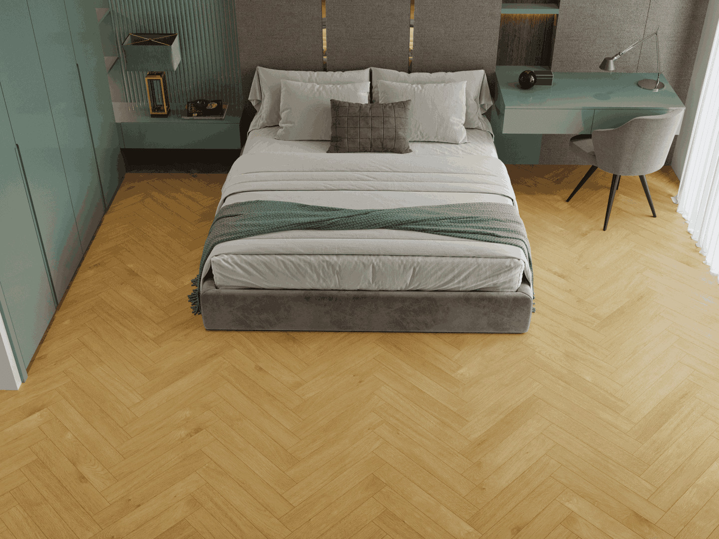 Ламинат Norland Herringbone Elegant 10 Дуб Мальта LF306-12 венгерская елка 600×100×10 фото в интерьере