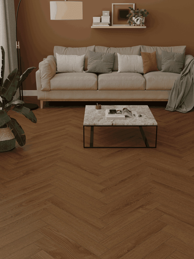 Ламинат Norland Herringbone Elegant 10 Дуб Этна LF306-20 венгерская елка 600×100×10 фото в интерьере