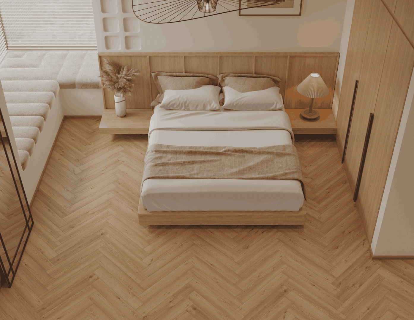 Ламинат Norland Herringbone Elegant 10 Дуб Альба LF306-31 венгерская елка 600×100×10 фото в интерьере