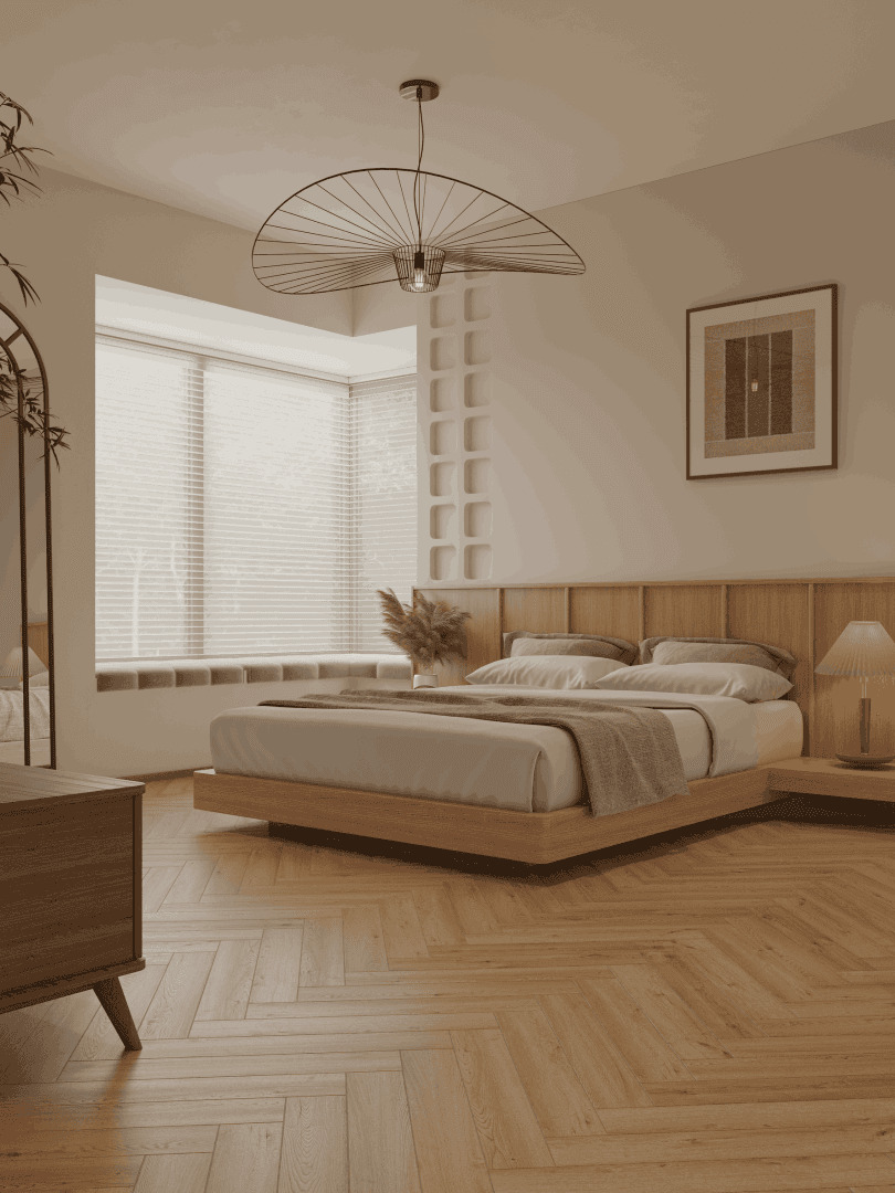 Ламинат Norland Herringbone Elegant 10 Дуб Альба LF306-31 венгерская елка 600×100×10 фото в интерьере