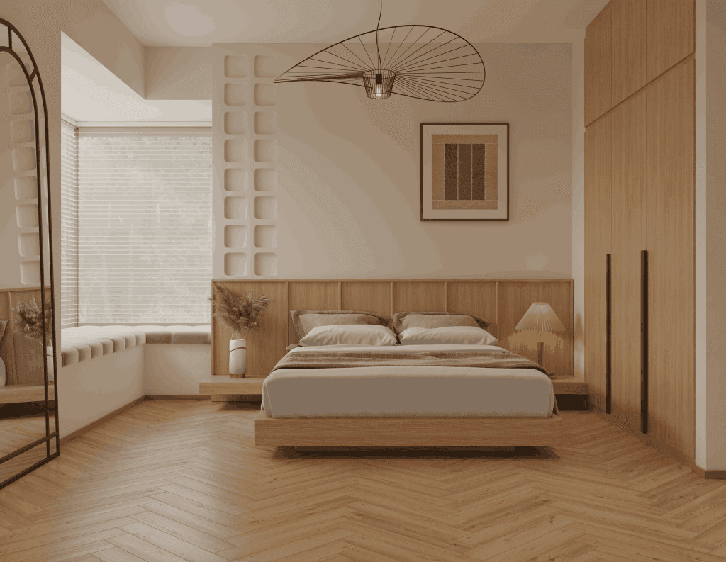 Ламинат Norland Herringbone Elegant 10 Дуб Альба LF306-31 венгерская елка 600×100×10 фото в интерьере