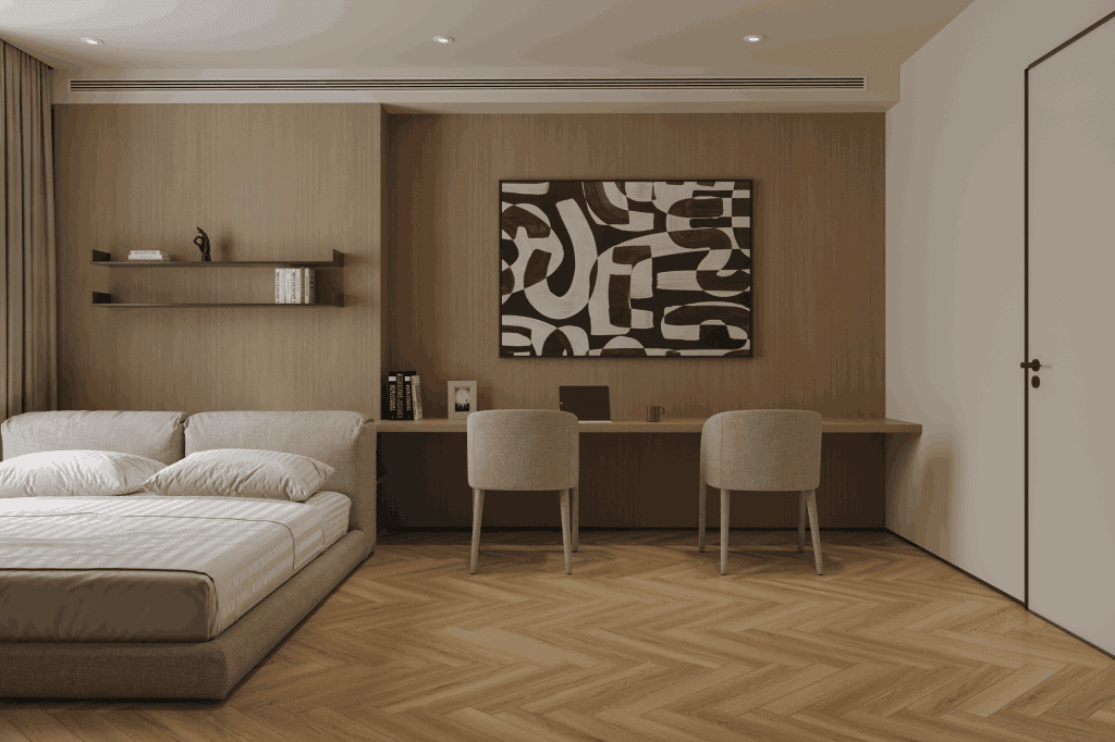 Ламинат Norland Herringbone Elegant 10 Дуб Босна LF306-39 венгерская елка 600×100×10 фото в интерьере