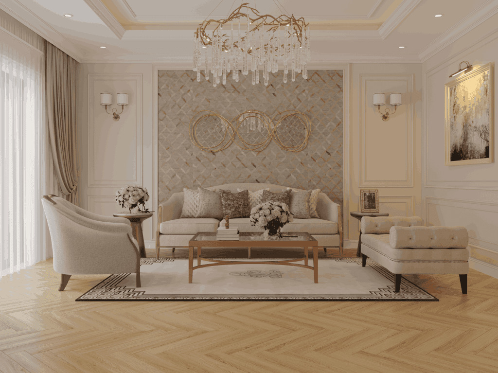 Ламинат Norland Herringbone Elegant Strong Дуб Борео LF304-32 венгерская елка 600×100×12 фото в интерьере