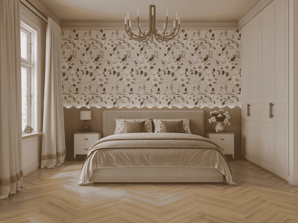 Ламинат Norland Herringbone Elegant Дуб Монте LF303-34 венгерская елка 600×100×8 фото в интерьере