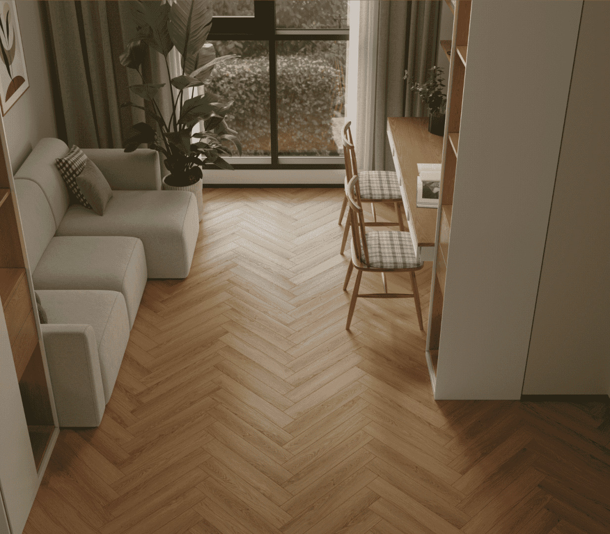 Ламинат Norland Herringbone Elegant Дуб Наксос LF303-36 венгерская елка 600×100×8 фото в интерьере Ламинат Norland Herringbone Elegant Дуб Наксос LF303-36 венгерская елка 600×100×8 фото в интерьере