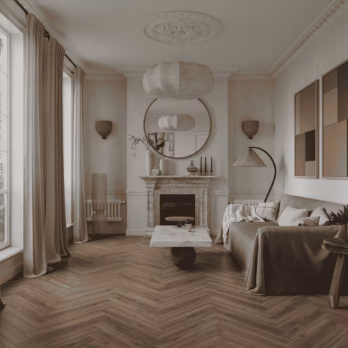 Ламинат Norland Herringbone Elegant Дуб Велла LF303-37 венгерская елка 600×100×8