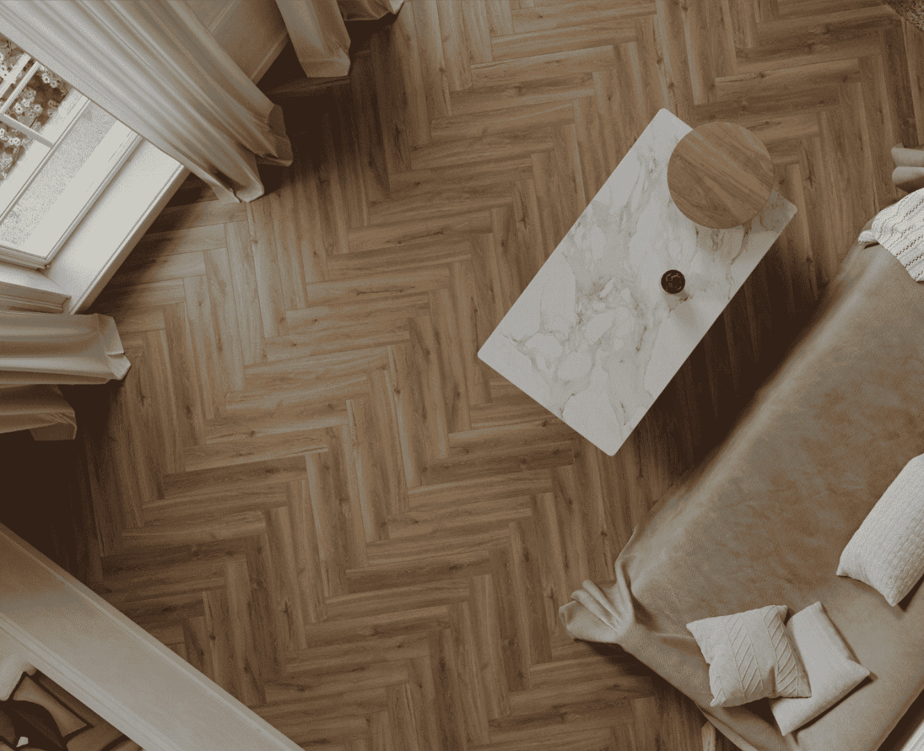 Ламинат Norland Herringbone Elegant Дуб Велла LF303-37 венгерская елка 600×100×8 фото в интерьере