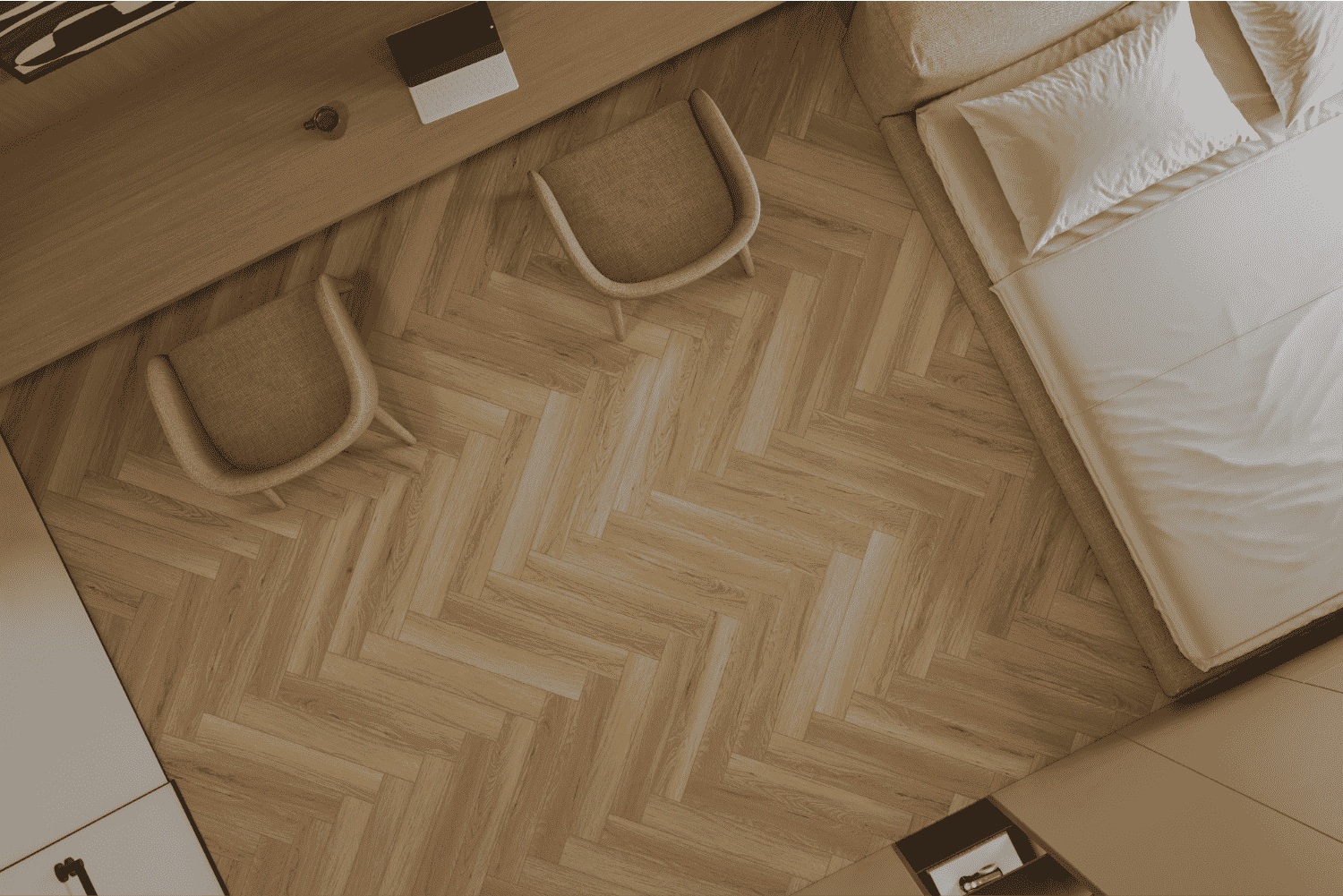 Ламинат Norland Herringbone Elegant Strong Дуб Босна LF304-39 венгерская елка 600×100×12 фото в интерьере