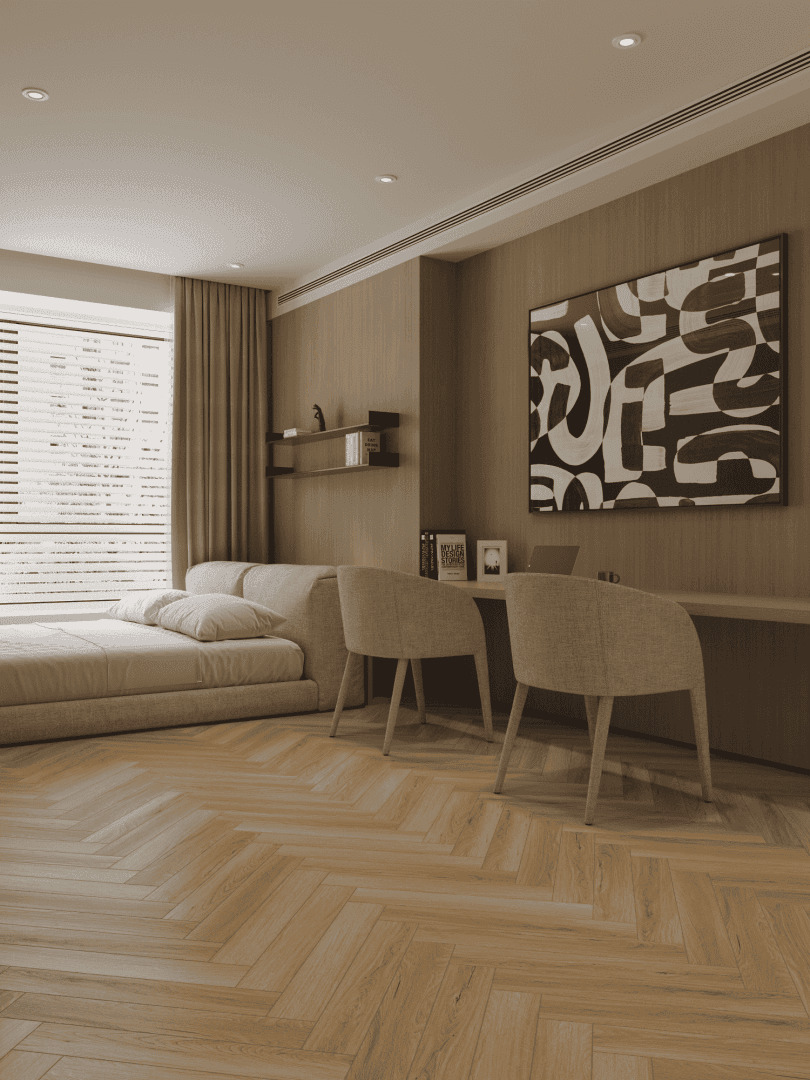 Ламинат Norland Herringbone Elegant Strong Дуб Босна LF304-39 венгерская елка 600×100×12 фото в интерьере