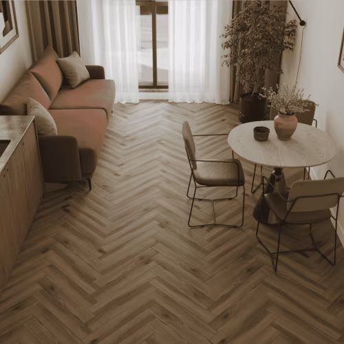 Ламинат Norland Herringbone Elegant Дуб Лира LF303-40 венгерская елка 600×100×8