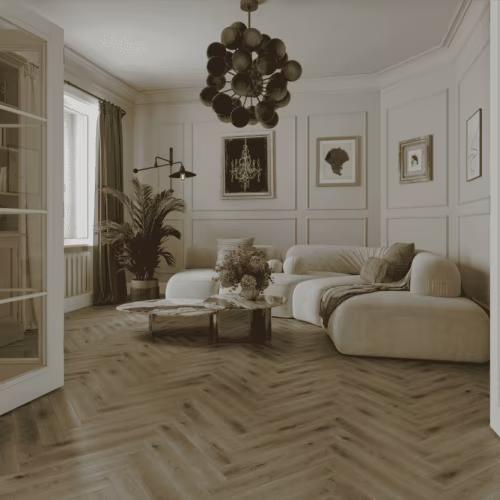 Ламинат Norland Herringbone Elegant Дуб Элла LF303-41 венгерская елка 600×100×8